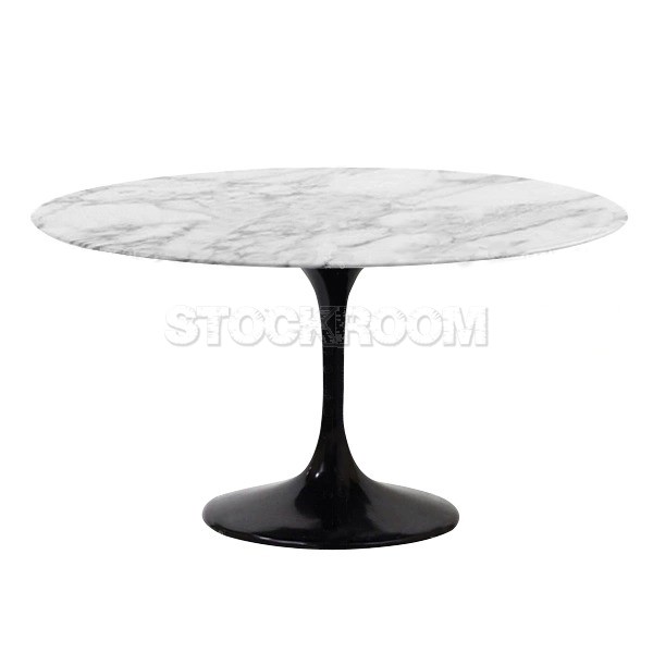 Eero Saarinen Tulip Style Dining Table with Black Metal Base - Marble