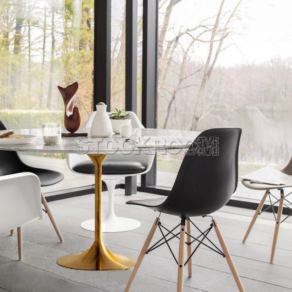 Eero Saarinen Tulip Style Dining Table with Brass Base - Marble