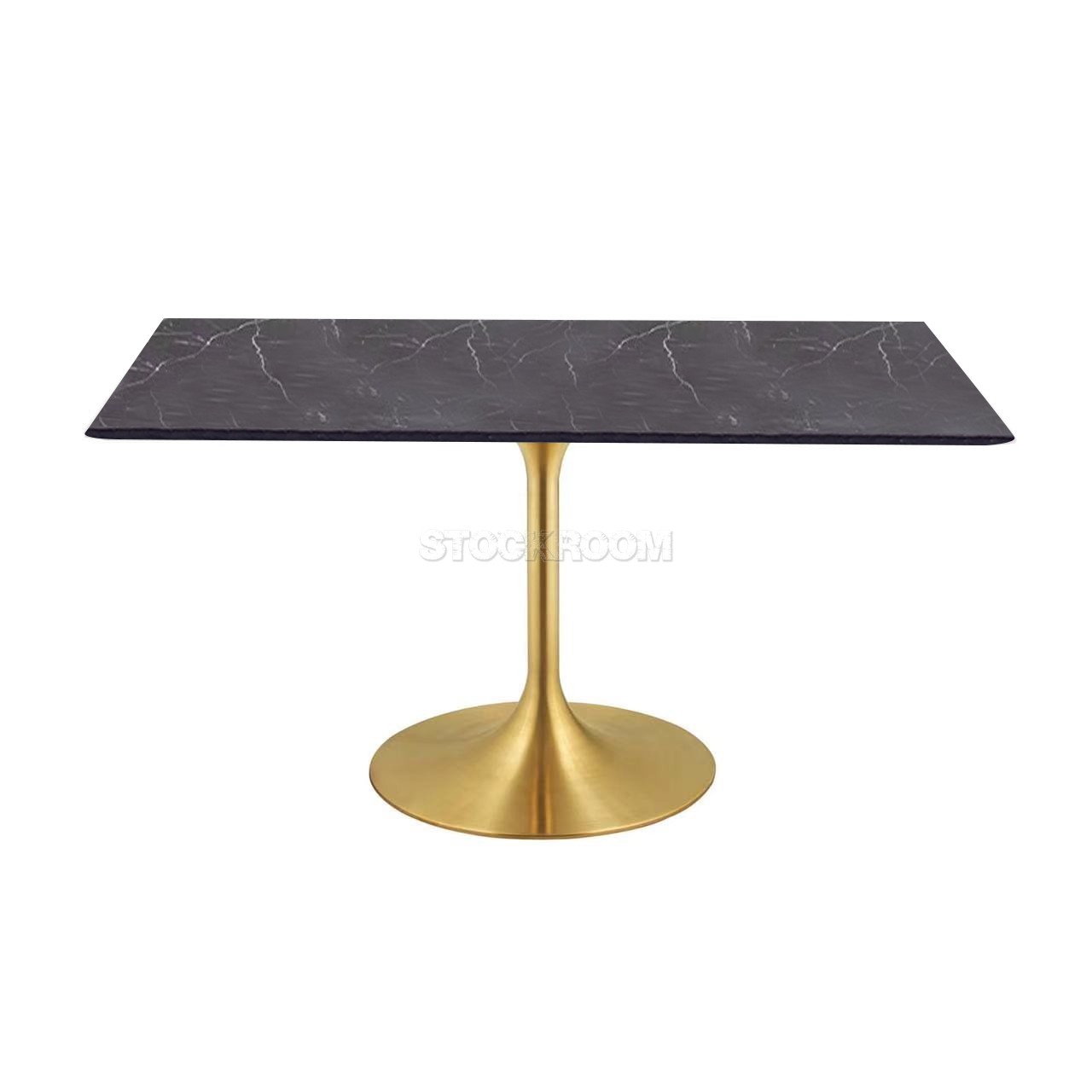 Eero Saarinen Tulip Style Square Dining Table with Brass Base - Marble