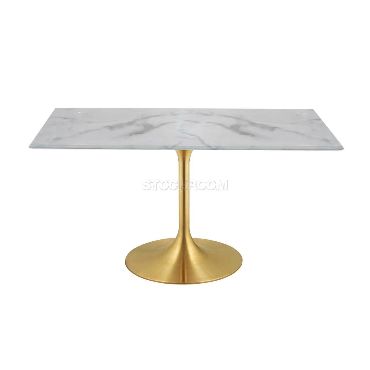 Eero Saarinen Tulip Style Square Dining Table with Brass Base - Marble