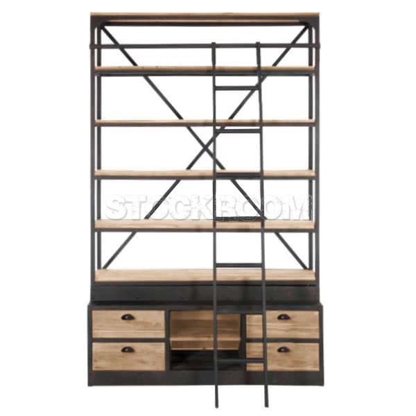 Eiffel Industrial Wide Bookshelf (with ladder)