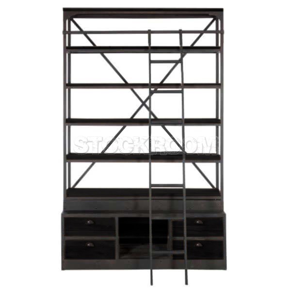 Eiffel Industrial Wide Bookshelf (with ladder)