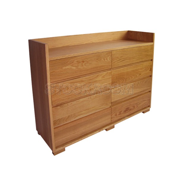 Eitan Solid Oak Wood 8 Drawers Cabinet