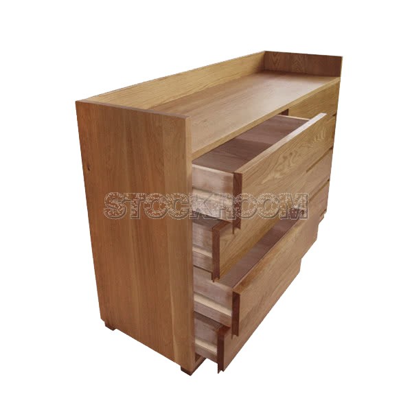 Eitan Solid Oak Wood 8 Drawers Cabinet