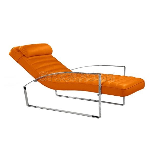 Ercole Leather Chaise Lounge Chair with Steel Frame