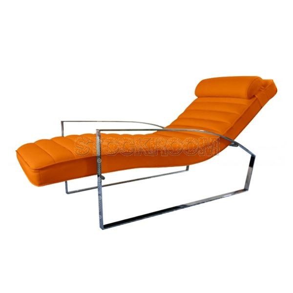 Ercole Leather Chaise Lounge Chair with Steel Frame