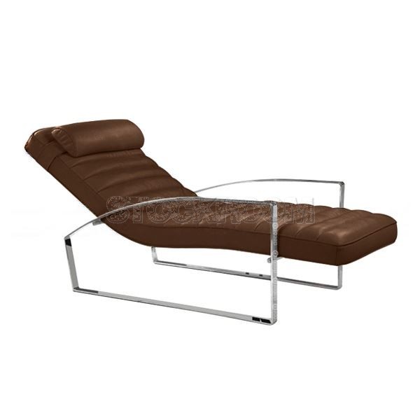 Ercole Leather Chaise Lounge Chair with Steel Frame