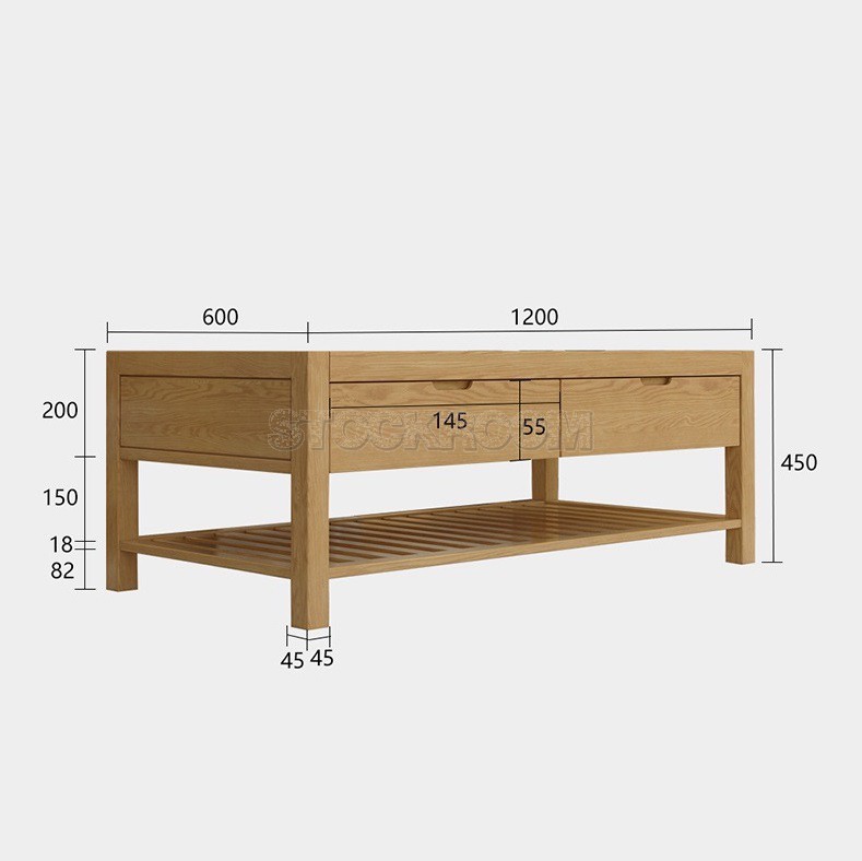 Erin Solid Oak Wood Coffee Table With Drawers