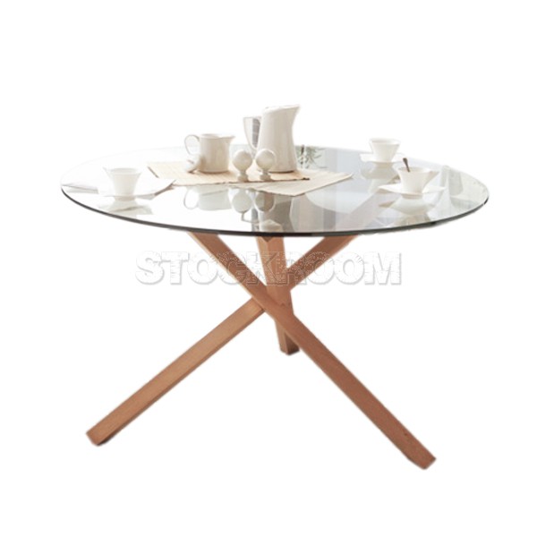 Erskine Round Glass Table with Solid Wood Base