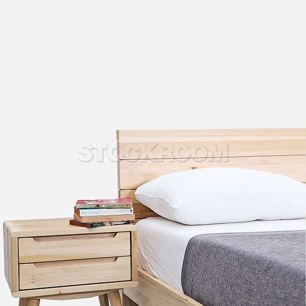 Esilee Solid Oak Wood Bed Frame with Bedide Table