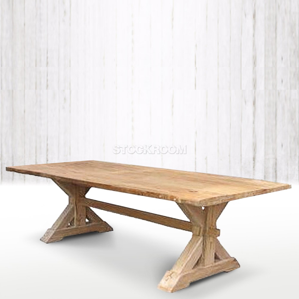 Farm Style Recycled Solid Elm Wood Trestle Based Dining Table