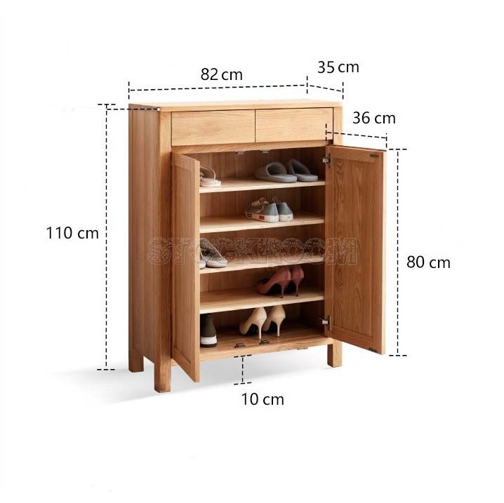 Grayson Solid Oak Wood Shoe Cabinet and Storage Unit