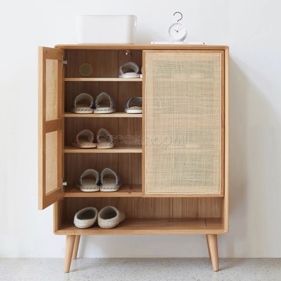 Grooves Rattan Storage Shoe Cabinet