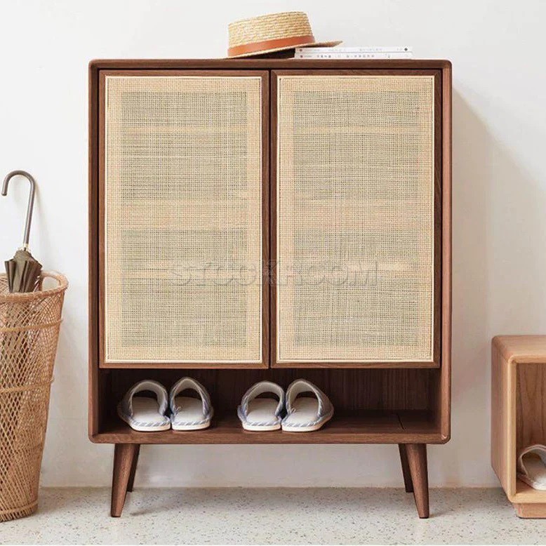 Grooves Rattan Storage Shoe Cabinet