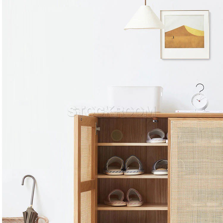 Grooves Rattan Storage Shoe Cabinet