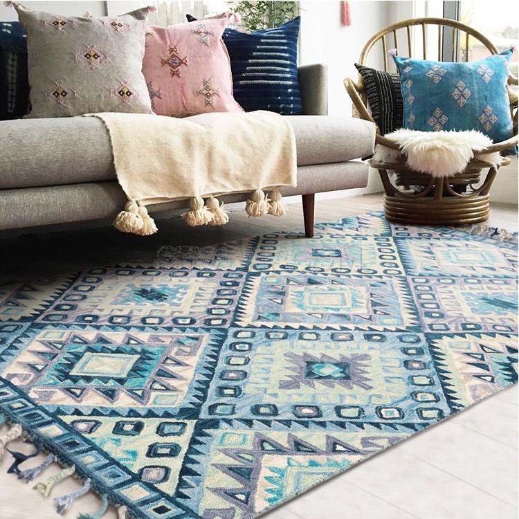 Hand Tufted Indian Style Rug Carpet - Blue