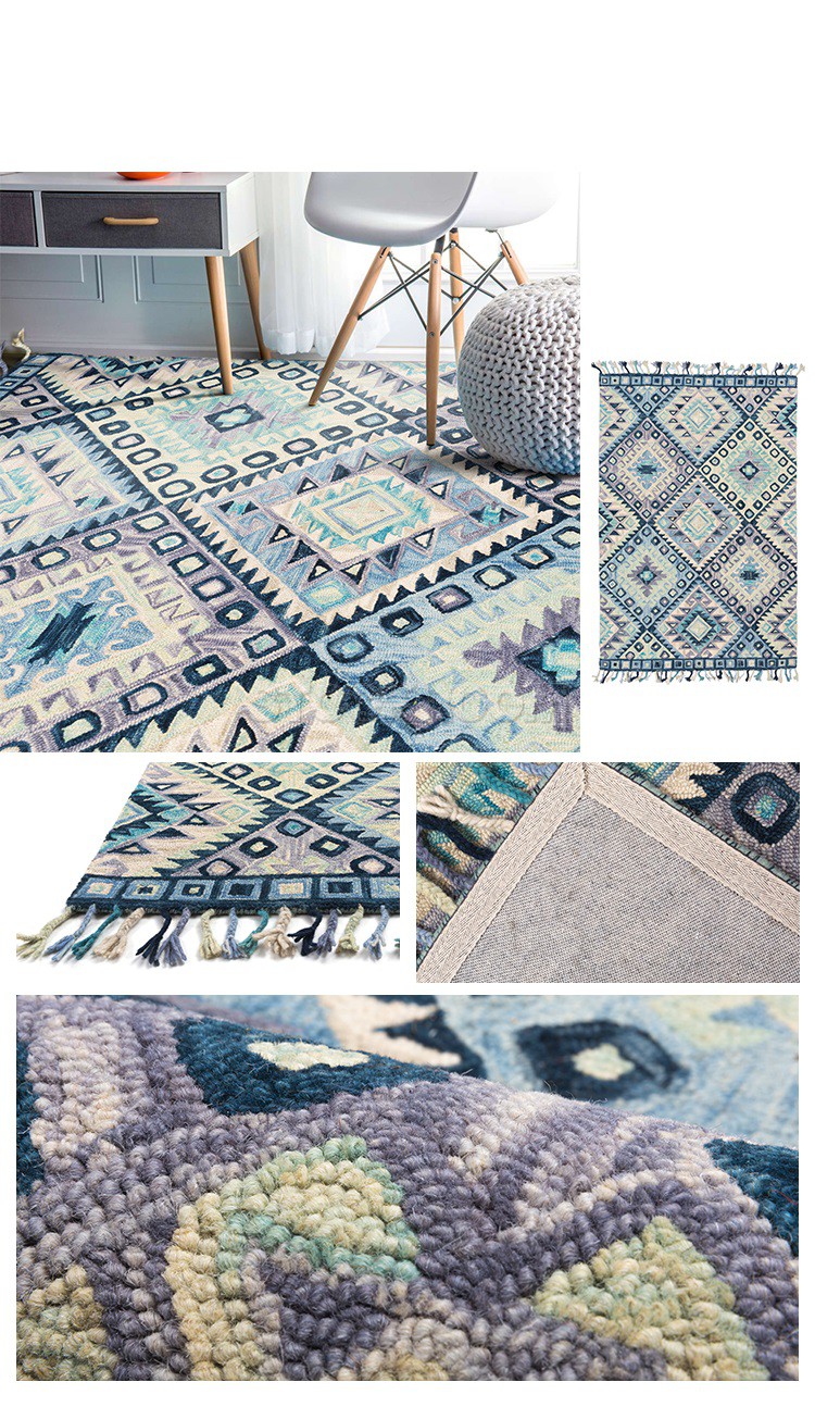 Hand Tufted Indian Style Rug Carpet - Blue
