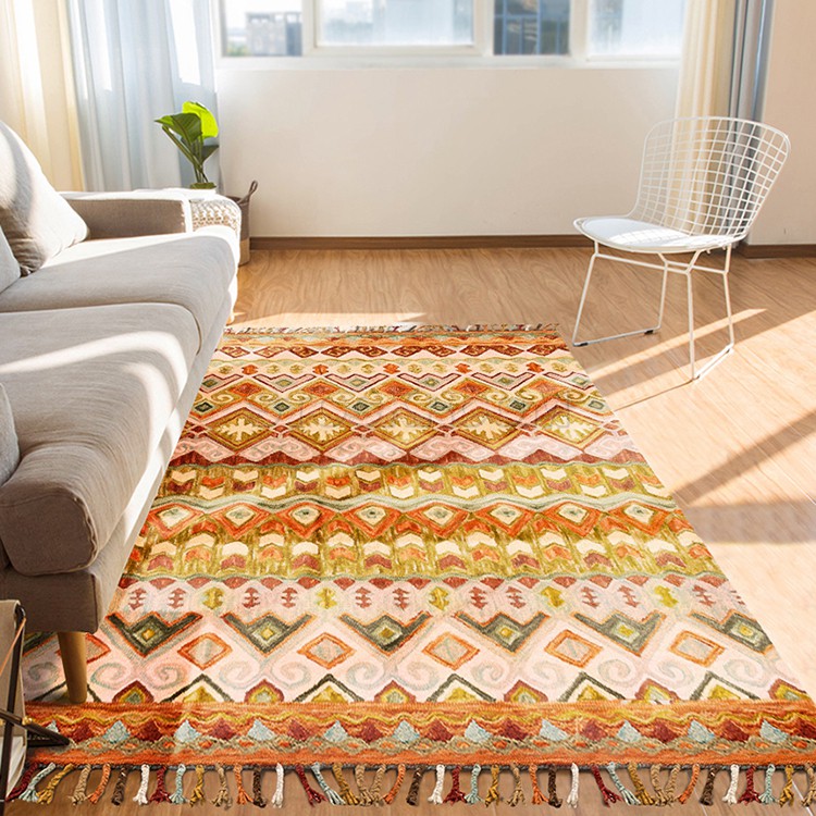 Hand Tufted Indian Style Rug Carpet - Orange