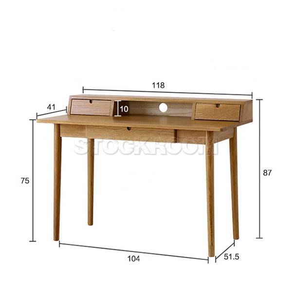 Koonara Solid Oak Wood Working Desk with Drawers