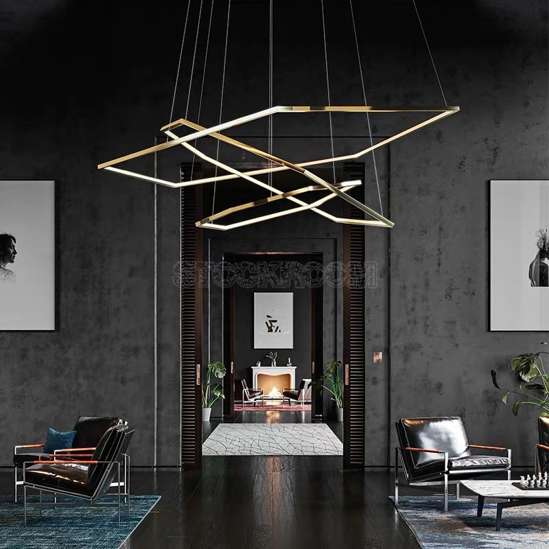 Polished Brass Geometric Chandelier Light Modernism Metal Led Pendant Lamp with Adjustable Cord