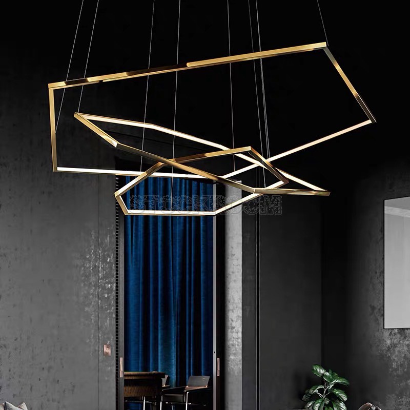 Polished Brass Geometric Chandelier Light Modernism Metal Led Pendant Lamp with Adjustable Cord