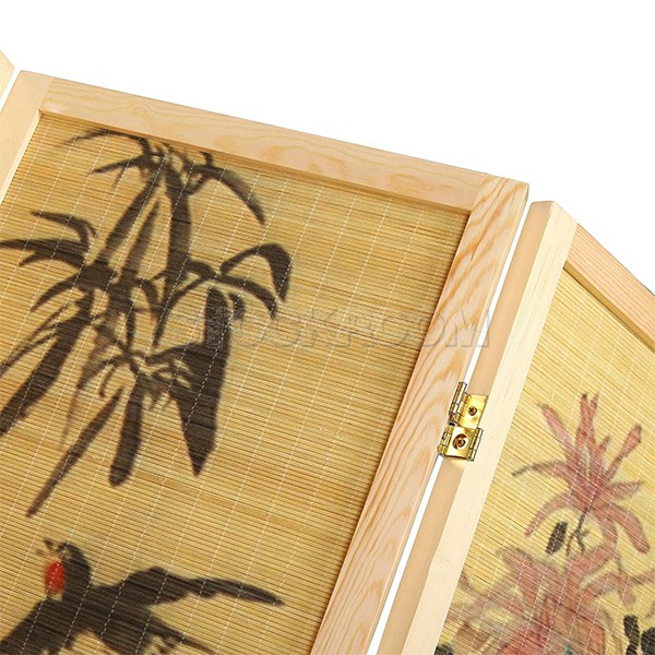 Decorative Chinese Calligraphy Design Wood & Bamboo 4 Panel Screen/ Room Divide