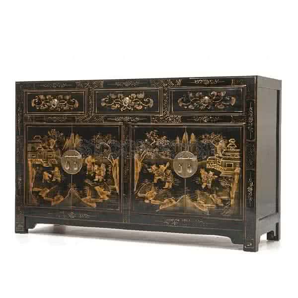 Mongolian Fine Painted Chinese Sideboard by Stockroom