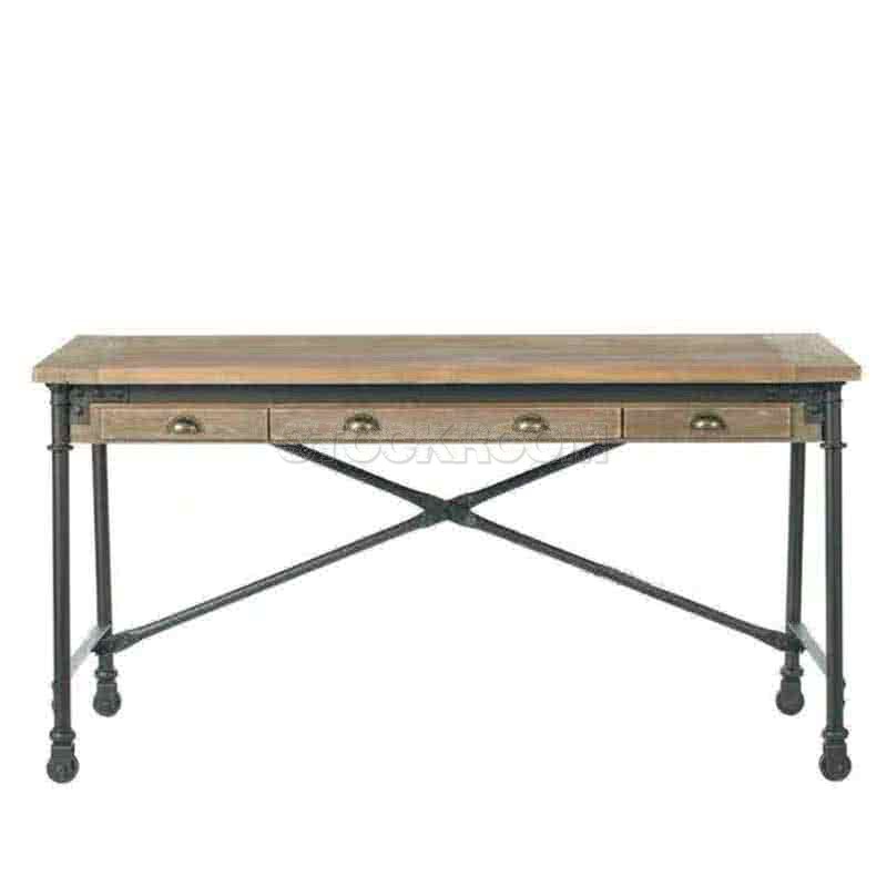 Chloe Industrial Loft Style Solid Wood Table with Drawers