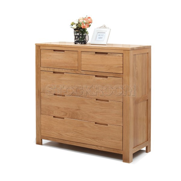 Kanata Solid Oak Wood 5 Drawers Storage Sideboard