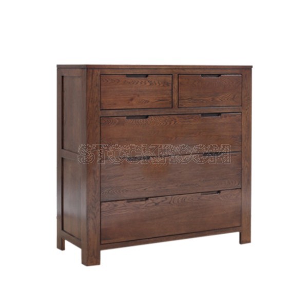 Kanata Solid Oak Wood 5 Drawers Storage Sideboard