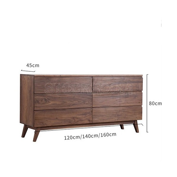 Lewis Solid Oak Wood Contemporary 6 Drawers Cabinet