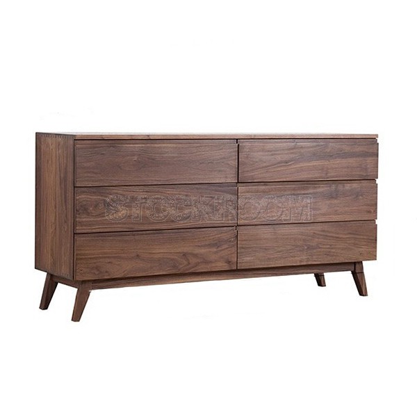 Lewis Solid Oak Wood Contemporary 6 Drawers Cabinet