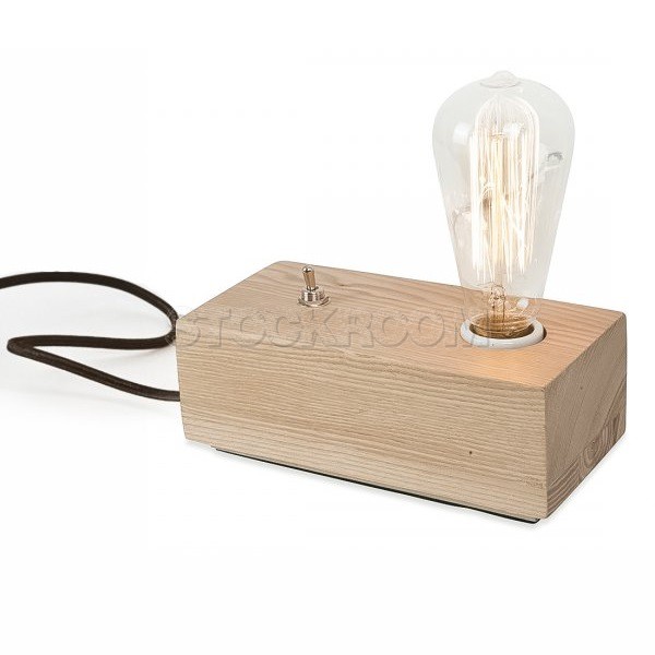 Loft Filament Bulb Wooden Block Table Lamp