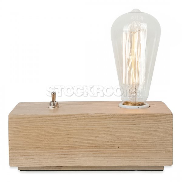 Loft Filament Bulb Wooden Block Table Lamp