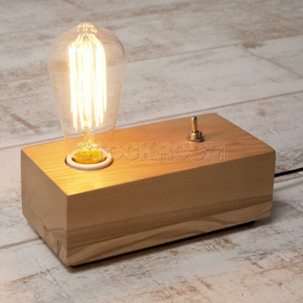 Loft Filament Bulb Wooden Block Table Lamp