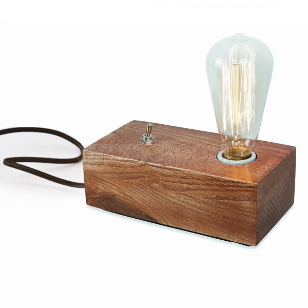 Loft Filament Bulb Wooden Block Table Lamp
