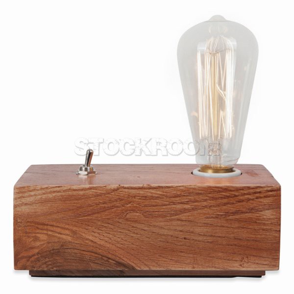 Loft Filament Bulb Wooden Block Table Lamp