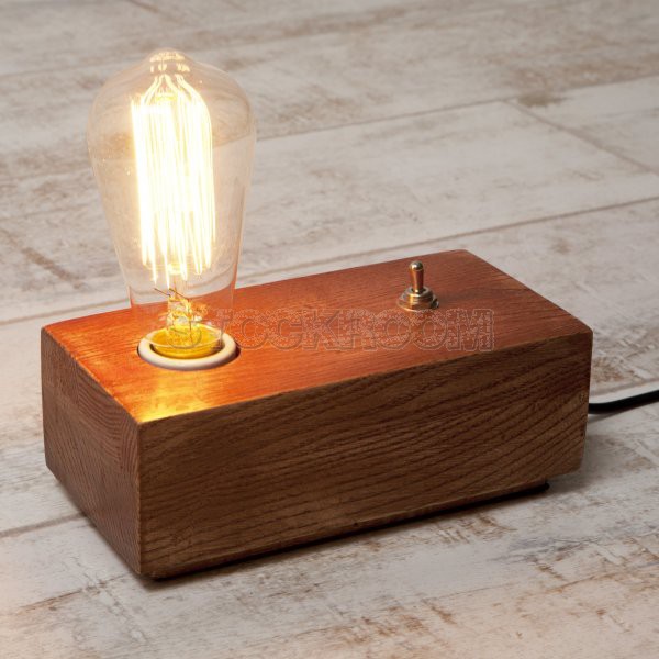 Loft Filament Bulb Wooden Block Table Lamp