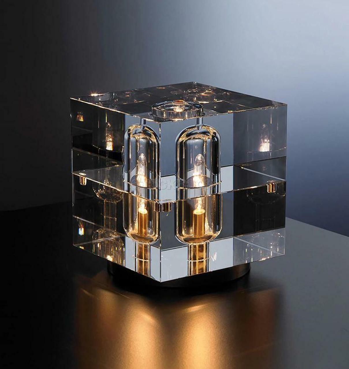 Luxor Jas Modern Crystal Cube Table Lamp Cut Glass