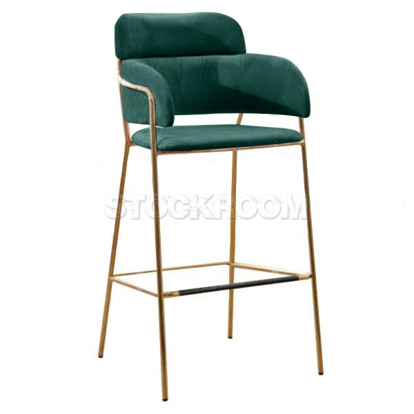 Madsen Velvet Bar Stool Chair Stool with Brass Frame