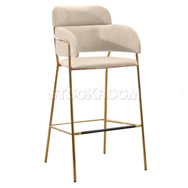 Madsen Velvet Bar Stool Chair Stool with Brass Frame