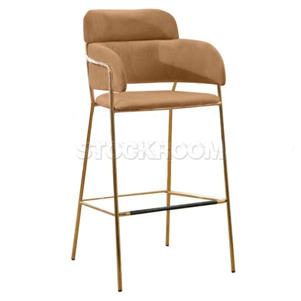 Madsen Velvet Bar Stool Chair Stool with Brass Frame