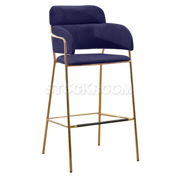 Madsen Velvet Bar Stool Chair Stool with Brass Frame