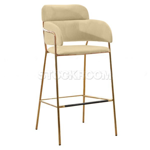 Madsen Velvet Bar Stool Chair Stool with Brass Frame