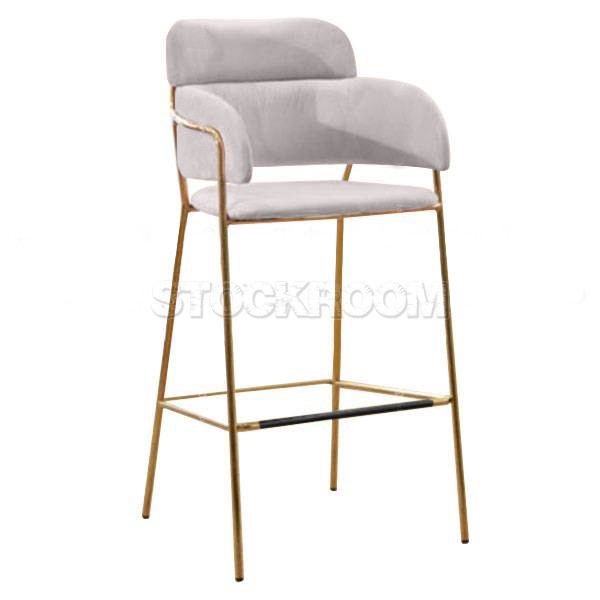 Madsen Velvet Bar Stool Chair Stool with Brass Frame