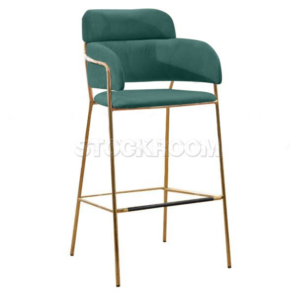 Madsen Velvet Bar Stool Chair Stool with Brass Frame