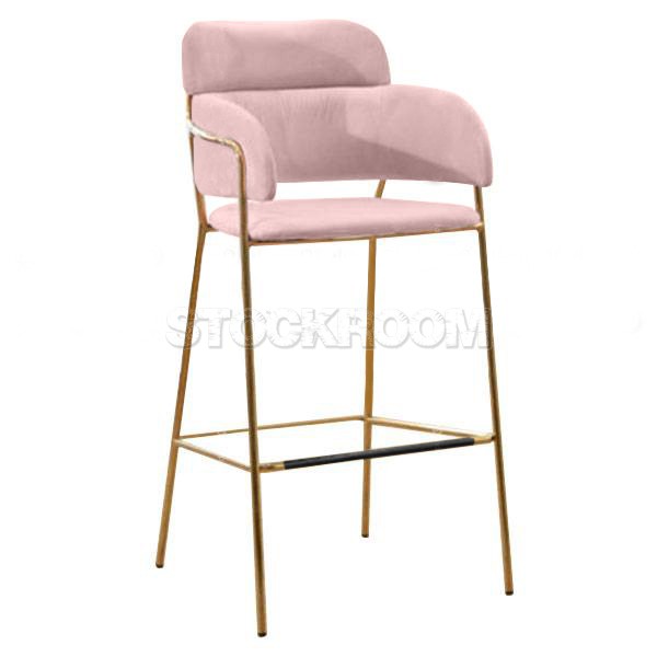 Madsen Velvet Bar Stool Chair Stool with Brass Frame