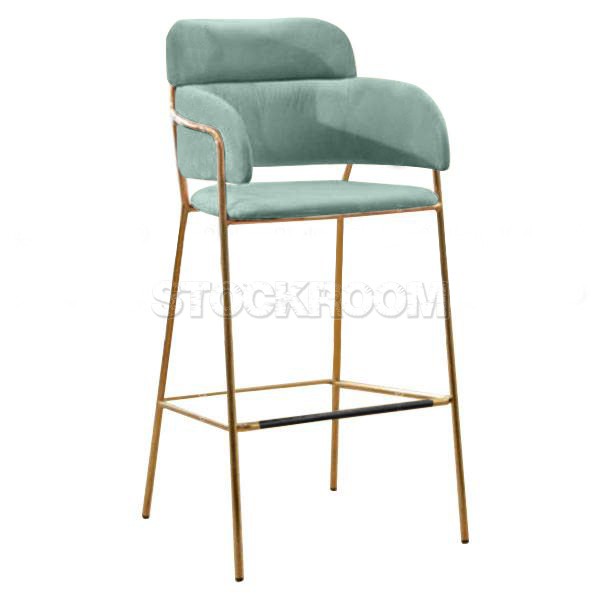 Madsen Velvet Bar Stool Chair Stool with Brass Frame