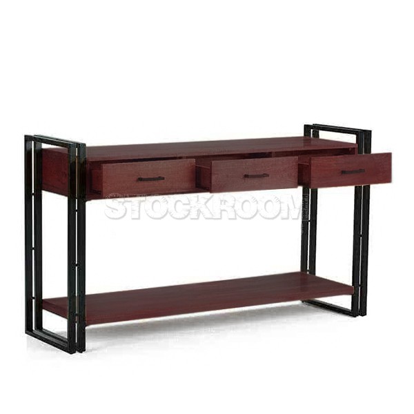 Manhattan 2 Vintage Industrial Style Solid Oak Wood Console Table with Drawers