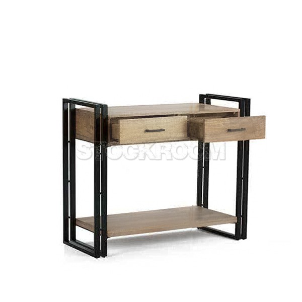 Manhattan 2 Vintage Industrial Style Solid Oak Wood Console Table with Drawers